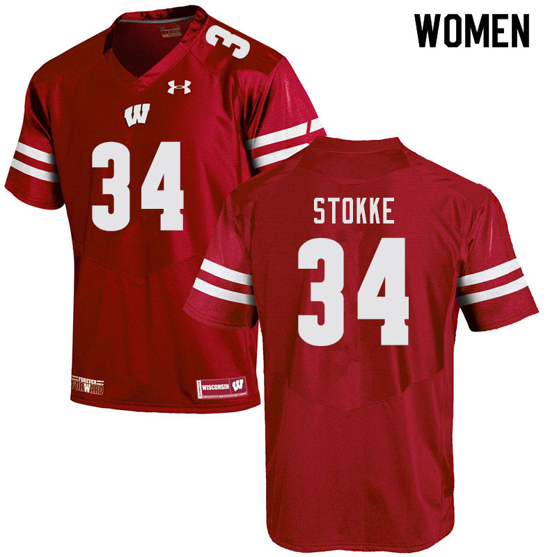 Women #34 Mason Stokke Wisconsin Badgers College Football Jerseys Sale-Red - Click Image to Close